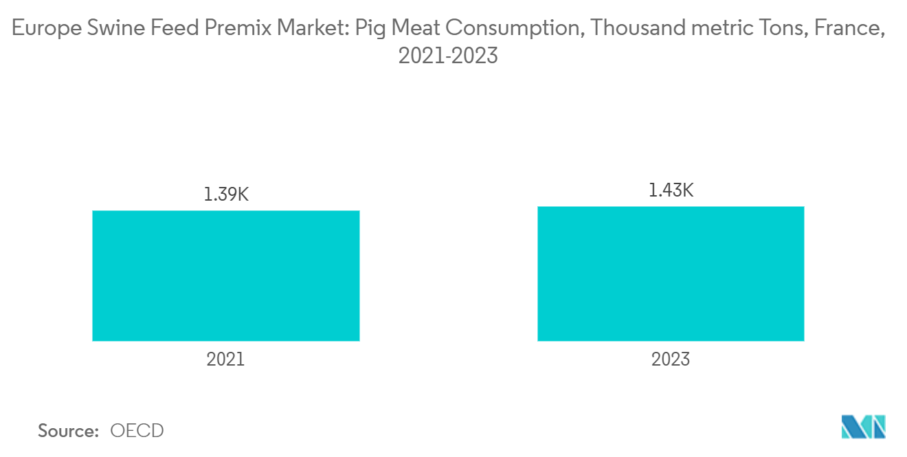 Europe Swine Feed Premix Market: Pig Meat Consumption, Thousand metric Tons, France, 2021-2023